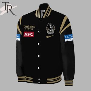 collingwood football club premiers 2023 champions afl 2023 baseball jacket black 4 F0fW2