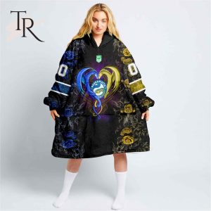 Custom Name And Number NRL Parramatta Eels Rose Dragon Fleece Blanket Hoodie | Soulcals