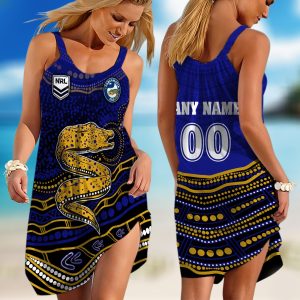 Personalized NRL Parramatta Eels Specialized Indigenous Concept With Team Mascot Sleeveless Summer Beach Sundress for Women