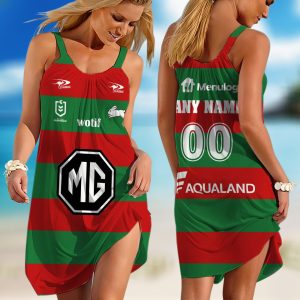 Personalized NRL South Sydney Rabbitohs 2024 Away Sleeveless Summer Beach Sundress for Women