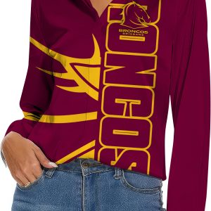 Brisbane Broncos Women’s Long Sleeve Shirt Slub Linen Personalized Gift For Footy fans v4