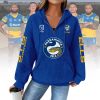 NRL Parramatta Eels Woman Waffle Knit Quarter Zip Hooded Sweatshirt – Casual Solid Long Sleeve Pullover Hoodie with Zipper 012