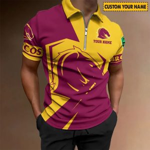 nrl brisbane broncos custom name special edition zipper polo shirt 5608