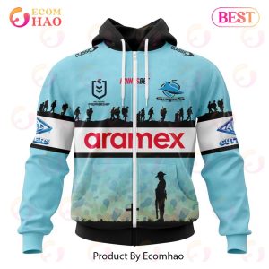 nrl cronulla sutherland sharks special anzac day kits 2023 3d hoodie 2 hdnoX