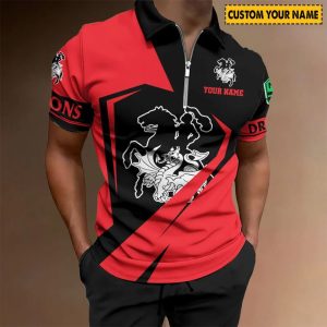 nrl st george illawarra dragons custom name special edition zipper polo shirt 0624