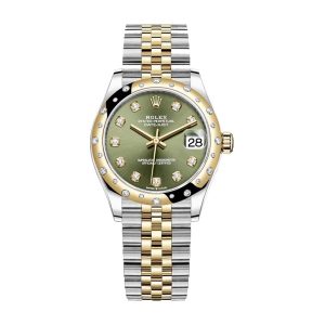 rolex datejust 278273 31mm yellow gold automatic olive green set with diamonds dial 2
