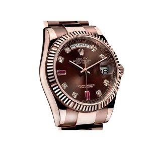 rolex day date 128235 ar stainless steel with rose gold wrapped chocolate