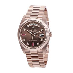 rolex day date 128235 ar stainless steel with rose gold wrapped chocolate dial replica 1
