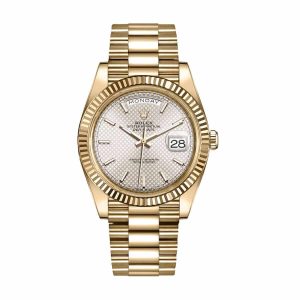 rolex day date 228238 n yellow gold silver diagonal dial replica