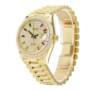 rolex day date yellow gold with pave diamond dial sapphire 128348rbr 1