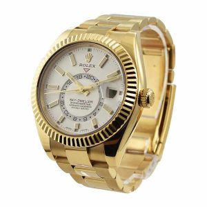rolex sky dweller yellow gold with fluted bezel white stick dial 326938