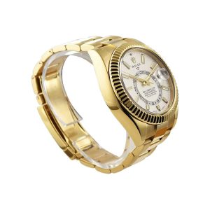 rolex sky dweller yellow gold with fluted bezel white stick dial 326938 oyster replica1