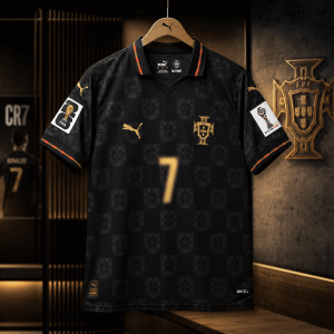 New 2026 Portugal cr7 Away World Cup Black Polo Collar Soccer Jersey