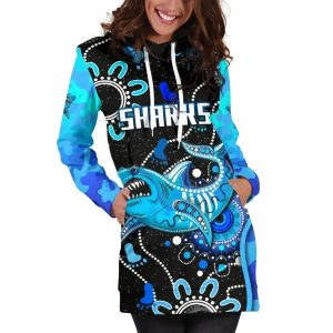 NRL Cronulla Sutherland Sharks Unique Indigenous Women Hoodie Dress 4
