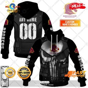 HOT Personalized NRL Brisbane Broncos Punisher Hoodie Sweatshirt 3D -soulcals
