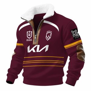 Brisbane Broncos NRL Personalized Fleece Half-Zip Stand Collar Long Sleeve