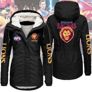 Brisbane Lions AFL Women&rsquo;s Hooded Lined Thick Trench Coat &ndash; Warm Winter Jacket
