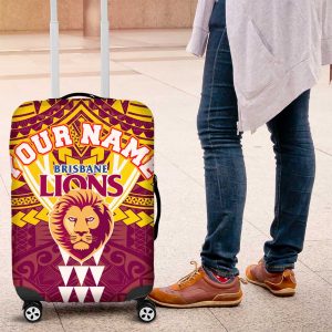 Personalized Brisbane Lions Luggage Cover Polynesian Tribal Pattern Heritage Football TS04